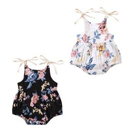 2021 0-24M Infant Baby Girl Sweet Summer Rompr Sleeveless Floral Print Ruffle Tutu Pleated Playsuit Dress 2 Colors G220521