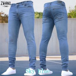 Mens Pants Pure Colour Stretch Jeans Casual Slim Fit Work Trousers Male Vintage Wash Plus Size Pencil Skinny for Men 220408