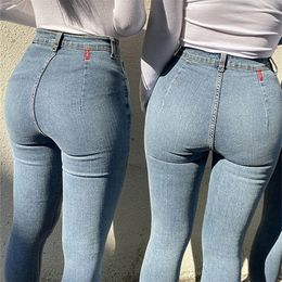 Women's Jeans High Waist Stretch Skinny Denim Trousers Blue Retro Washed Fashion Sexy Elastic Slim Pencil Pants Oversize 220423