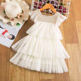 Summer Little Girls Dress for 3-8 Years Sequined Tutu Kids Princess Party Clothes Soild Elegant Wedding Pageant Children Dresses G220428