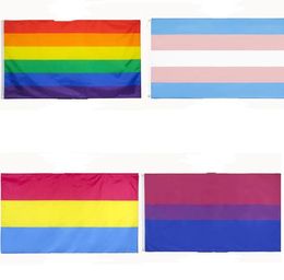 DHL Rainbow Flag Banner 3x5FT 90x150cm Gay Pride Flags Polyester Banners Colourful LGBT Lesbian Parade Decoration SN4464