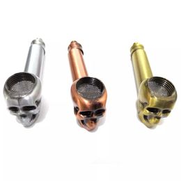 brass screens Canada - 88mm brass, Silver Grey Bronze Three Color Zinc Alloy Skull Metal Smoking Accessories Dry Herb Smoking Pipes Tobacco Herb Pipe With Mesh Screen Filter Blunt Holder