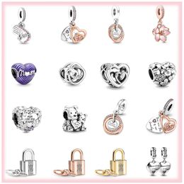 new 925 sterling silver mothers day mom heart lock pendant diy fine beads fit pandora charms jewerly bracelet gift accessories