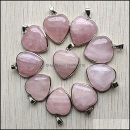 Arts And Crafts Trendy Natural Rose Quartz Stone Charms Sier Sided Heart Pendants 25Mm For Necklaces Jewelry Making Whole Sports2010 Dhth5