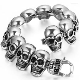 Link Chain BONISKISS Punk Skull Bracelets Men Stainless Steel Charm Brecelets Male Gothic Skeleton Gift Jewelry 2022