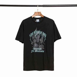 Pirate Items Ship Print Loose T-shirt Round Neck Fashion High Street Short Sleeve Hip Hop Half Unisex