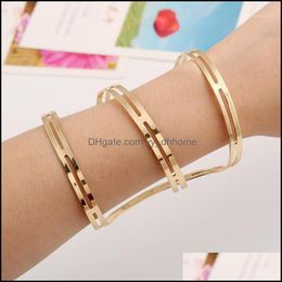 Bangle Bracelets Jewelry Lzhlq 2021 Fashion Simple Geometric Trendy Plated Charm Women Punk Opened Hollow Alloy1 Drop Delivery Hq5Ya