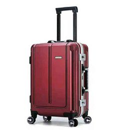 Genuine Brand Trolley Case Aluminium Frame Luggage Universal Wheel Suitcase Password Boarding Unisex J220707