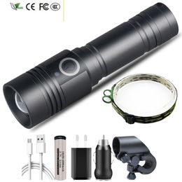 New Xhp50 Bicycle LED Flashlight USB Rechargeable 18650 Battery Magnet Tail Zoom 2 In 1 For Night Riding And Work Bulb Light 15W