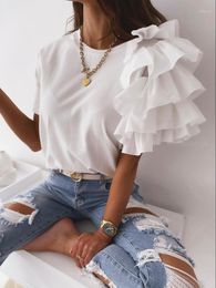 Women's T-Shirt 2022 Factory Price Women Ruffles Summer Loose Style Solid Colour Clothes Sexy Blouse 3 Colours Drop