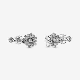 Authentic 100% 925 Sterling Silver Sparkling Daisy Flower Trio Stud Earrings Fashion Wedding Jewelry Accessories For Women Gift