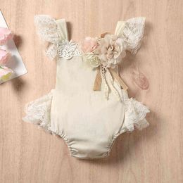 Summer Newborn Infant Baby Girl Clothes Lace Romper Boho Ruffled Jumpsuit Tassel Bodysuit Photography Outfit G220521