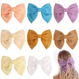 6inch Vintage Hair Bow Hair Clips Hairpins Women and Girls Hair Bow Hairgrips Solid Color Kids Barrettes Headwear