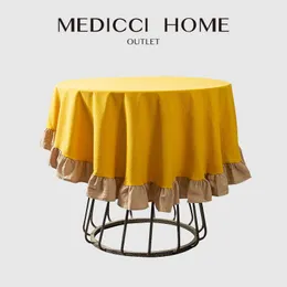 Table Cloth Medicci Home American Style Ruffle Trim Tablecloth Retro Yellow Washable Cotton Linen Cover For Kitchen Farmhouse Rustic