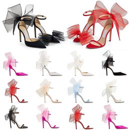 mesh bows UK - With BOX Luxury Designer Sandals women high heels Averly Pumps Aveline Sandal with Asymmetric Grosgrain Mesh Fascinator Bows Shoes308s