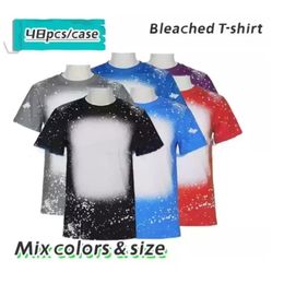 New Sublimation party Bleached Shirts Heat Transfer Blank Bleach Shirt Bleached Polyester T-Shirts US Men Women Supplies FS9535 F0810