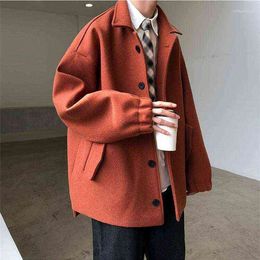 Men's Wool & Blends Autumn Korean Woolen Coat Fashion Solid Color Casual Jacket Men Streetwear Loose Short Mens Will22 T220810