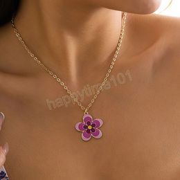 Simple Metal Clavicle Necklace Women's Personality Colorful Flower Pendant Necklaces Girls Fashion Jewelry