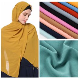 Elegant Modest Women Bubble Chiffon Wrap Solid Oversizes Muslim Head Scarf Ladies Shawl And Female Foulard Hijab Stoles