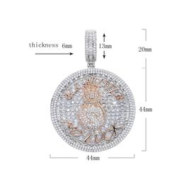 Bling Round Custom Letter Pendant Iced Out Money Bag Dollar Symbol Necklace Paved 5A CZ Cubic Zircon Men Hip Hop Jewellery