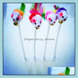 Cat Toys Supplies Pet Home Garden Ll Funny Swing Spring Mice With Suction Cup Furry Colorf Feather Tails Mou Dhq0H