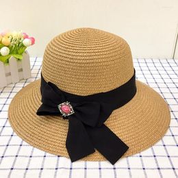Women Sunhats Korean Version Of Spring And Summer Fashion Hat Bowknot Gem Beach Straw Dome Cap Sun Protection Caps H028 Wide Brim Hats Delm2