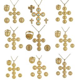 Earrings & Necklace Trendy Exaggerate Ethiopian Wedding Various Cross Pattern Pendant Ring African Jewellery Sets For Women GirlsEarrings