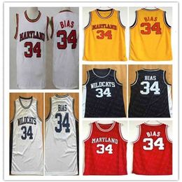 Chen37 Men's Vintage Maryland Terps College 34 Len Bias Basketball Jersey Stitched Len Bias Northwestern Wildcats High School Shirts Black White