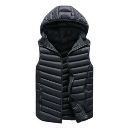 Vest Men Solid Men's Winter Jacket Warm Men's Outerwear Waistcoat Casual Vest for Men Hooded Jacket Man Sleeveless Men's Vest 201127