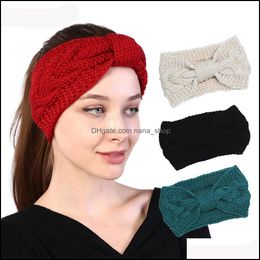 Headbands Hair Jewelry Knitting Keep Warm Headband For Women Winter Accessories Headwear New Solid Knotted Bands Bezel Headdress Drop Delive