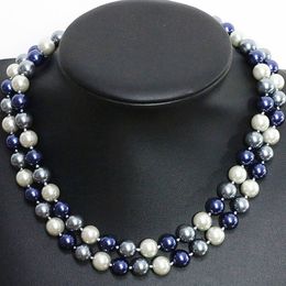 Hand knotted classic wedding necklace 10mm grey blue white shell pearl fashion jewelry 32inch