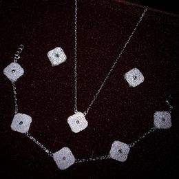Sparkly Diamond Flower Jewellery Set Women Elegant Leaf Necklace Earring Bracelet Set for Gift Party