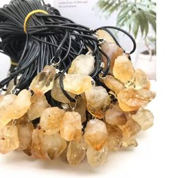 Raw Natural Yellow Crystal Druzy Pendant Necklace Energy Stone Healing Meditation Yoga Gift Rope Chain for Women Men Wholesale