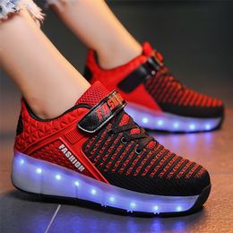 Size 28-40 Roller Sneakers for Kids Boys LED Light Up Shoes with Double Wheels USB Charging Skate Shoes for Children Boys Girls LJ201203