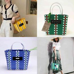 Evening Bags 2022 Luxury Brand Print Basket Tote for Women Handmade Woven Plaid Shopping Handbags Charity Version Beach Puppy Bag 220420