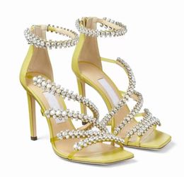 Romantic Wedding Bridal Josefine Sandals Shoes Sexy Women High Heels Strass Strappy Gladiator Sandalias Stiletto-heel Dress Evening Walking Shoes Flats Shoes