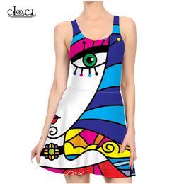 Geometric Art Pattern 3D Print Women Casual Fashion Sleeveless Sexy Slim Summer Dress 220617