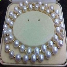 Beautiful AAA 8-9MM AKOYA WHITE NATURAL FRESHWATER PEARL NECKLACE 18''