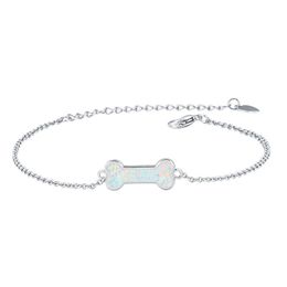 Charm Bracelets Cute Female White Blue Fire Opal Bracelet Silver Colour Chain For Women Trendy Dog Bone Wedding BraceletCharm