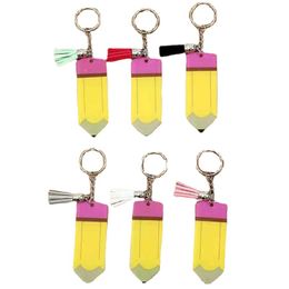Creative Teachers Day Keychain Fashion Acrylic Pencil Dangle Charms Key Ring Personalise With Small Tassel Keyring Festival Party Gift DH8373