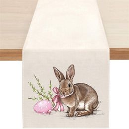 Easter Rabbit Print Tablecloth Rectangle Decorative Table Runner for Kitchen Dining Room 220615