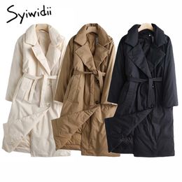 Syiwidii Woman Long Parkas Cotton Casual Warm Fall Loose Clothing for Women Jacket Single Breasted Winter Coats with Belt 211215