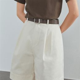 FSLE 100 Cotton Casual White Denim Shorts Women Summer Sexy High Waist Jeans Female Vintage Belt Loose 220629