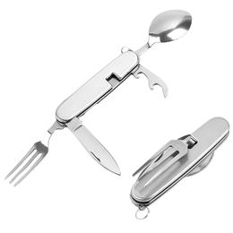 Set di stoviglie pieghevoli per esterni staccabili Multifunzione Campeggio Cottura Acciaio inossidabile Stoviglie portatili Cucchiaio Forchetta Tasca Picnic Escursionismo Strumenti di viaggio JY1217