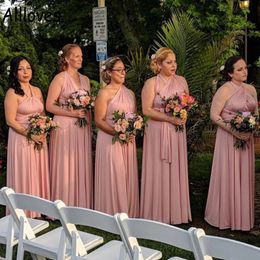 Pink Convertible Bridesmaid Dresses Long Floor Length A Line Chiffon Boho Beach Garden Maid Of Honour Gowns Plus Size Wedding Guest Prom Party Dress CL0499