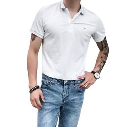Men's Polos British And Hong Kong Style Men's Shirt Ins Short-sleeved Slim Trend Lapel Embroidery Half-sleeved Tide Brand ShirtMen's Men