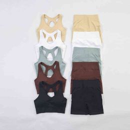 New Fashion Yoga Sixpiece Female Outdoor Sports Longsleeve Pants Suit Fitness Shorts Bra Running Leggings Vest J220706