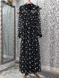 Casual Dresses Long Sleeve Maxi Dress 2022 Spring Summer Clothes Women Turn-down Collar Polka Dot Prints Chest Pocket Black DressCasual