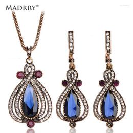 dubai gold pendants UK - Earrings & Necklace Madrry Fashion Dubai Jewelry Sets For Women Antique Gold Color Vintage Water Drop Pendant Stud Wedding Hono22