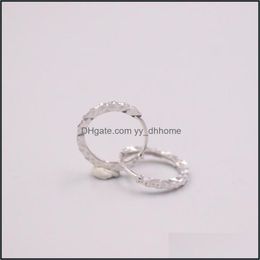 Hoop Hie Earrings Jewellery Real Pure 18K White Gold Carved Circle Men Woman Gift 0.9G Drop Delivery 2021 U3Bwv